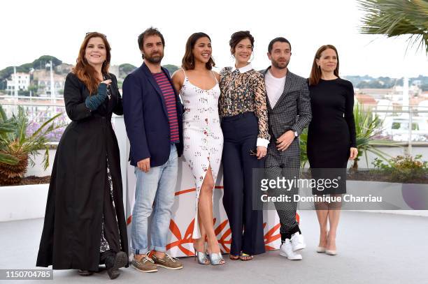 Agnes Jaoui, Gregory Montel, Zita Hanrot, Melanie Doutey, Guillaume Gouix and Suzanne Clement attend the photocall for "Talents Adami" during the...