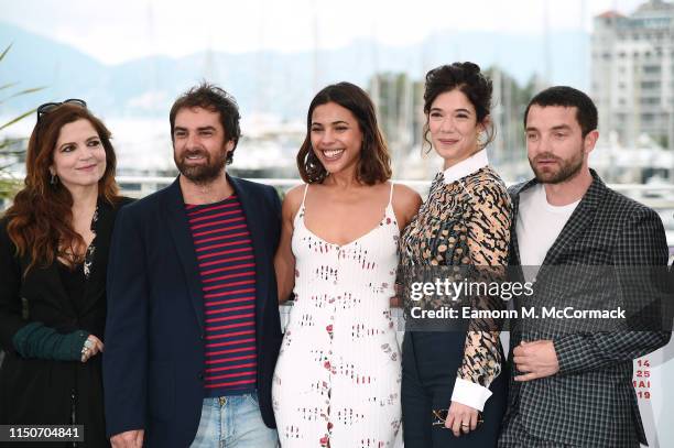 Agnes Jaoui, Gregory Montel, Zita Hanrot, Melanie Doutey, Guillaume Gouix and Suzanne Clement attend the photocall for "Talents Adami" during the...