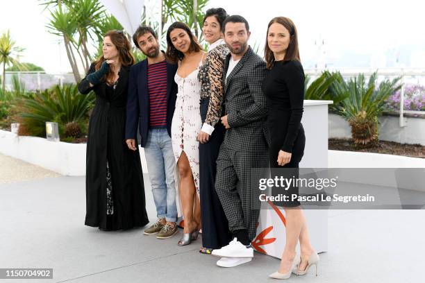 Agnes Jaoui, Gregory Montel, Zita Hanrot, Melanie Doutey, Guillaume Gouix and Suzanne Clement attend the photocall for "Talents Adami" during the...