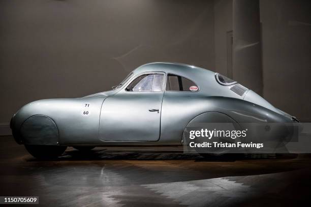 The oldest car to wear the Porsche badge goes on view at Sotheby's on May 21, 2019 in London, England. The only surviving 1939 Porsche Type 64...