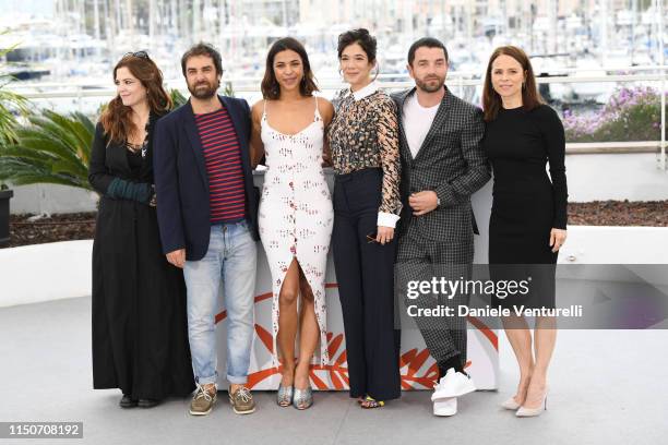 Agnes Jaoui, Gregory Montel, Zita Hanrot, Melanie Doutey, Guillaume Gouix and Suzanne Clement attend the photocall for "Talents Adami" during the...