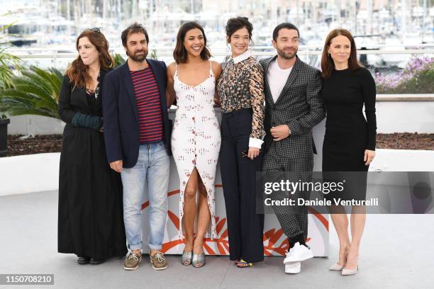 Agnes Jaoui, Gregory Montel, Zita Hanrot, Melanie Doutey, Guillaume Gouix and Suzanne Clement attend the photocall for "Talents Adami" during the...