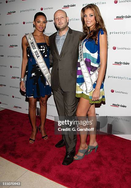 Miss USA, Crystle Stewart, producer Guy Jacobson, and Miss Universe, Dayana Mendoza, attend a screening of "Holly" at the Hearst Tower on August 5,...