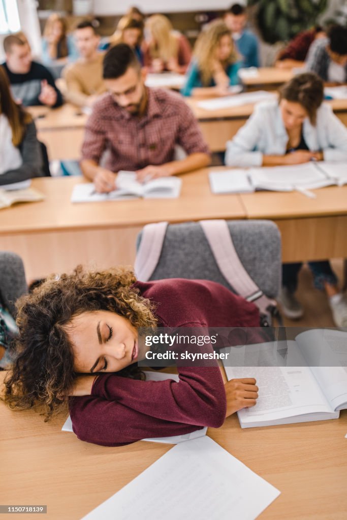 Well Rested Students In Class Tired Female Student Sleeping On A Class In The Classroom High-Res ...