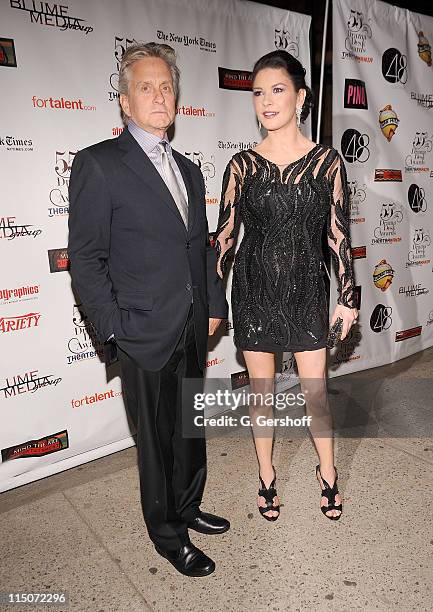 Actors Michael Douglas and Catherine Zeta Jones arrive at the 55th Annual Drama Desk Awards at the FH LaGuardia Concert Hall at Lincoln Center on May...