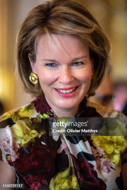 Queen Mathilde of Belgium arrives in the Royal Palace prior to a meeting with the International Queen Elisabeth Music Concurs members of the jury on...