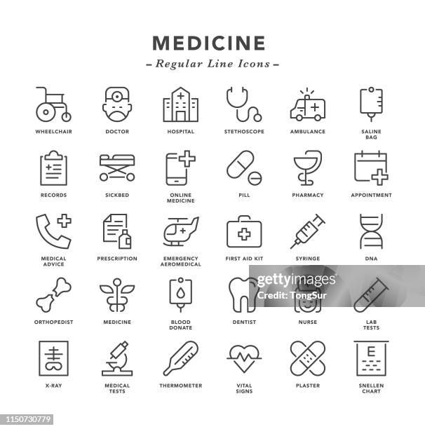 medicine - regular line icons - orthopedic doctor stock illustrations