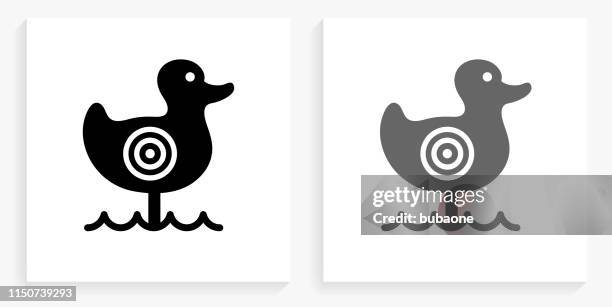 stockillustraties, clipart, cartoons en iconen met shooting duck spel zwart en wit vierkante icoon - duck shooting game