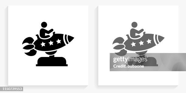 rocket riding black and white square icon - rocket white background stock illustrations