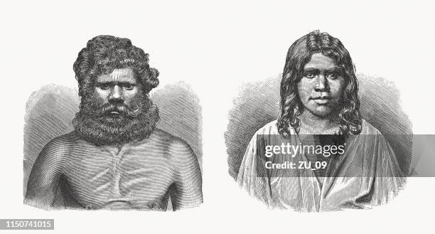 stockillustraties, clipart, cartoons en iconen met aboriginal mensen, man en vrouw, zuid-australië, houtsneden, gepubliceerd 1897 - 19th century aboriginal