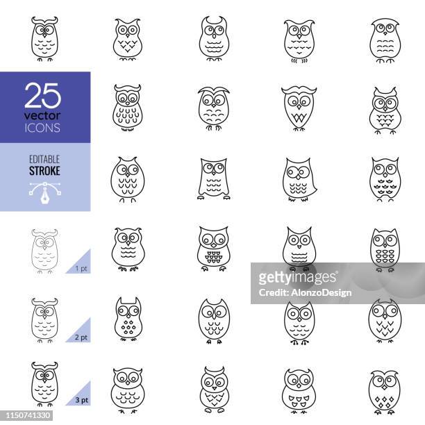 owls line icon set. editable stroke. - funny owl stock illustrations