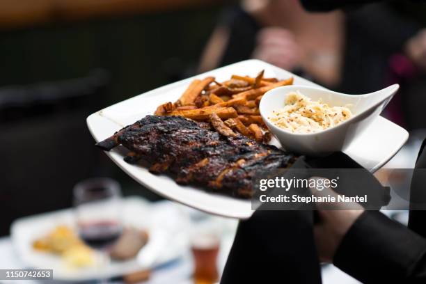 bbq pork back ribs - sweet potato fries stock pictures, royalty-free photos & images