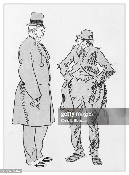 antique illustration: two men rich and poor - poor to rich drawing stock illustrations