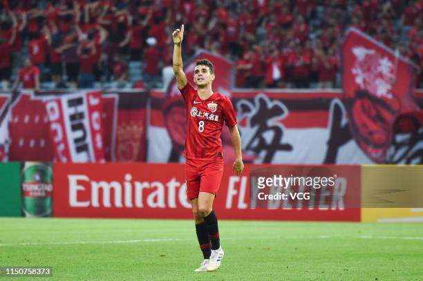Oscar of Shanghai SIPG celebrates after scoring during the AFC Champions League Group H match between Shanghai SIPG and Ulsan Hyundai at Shanghai...
