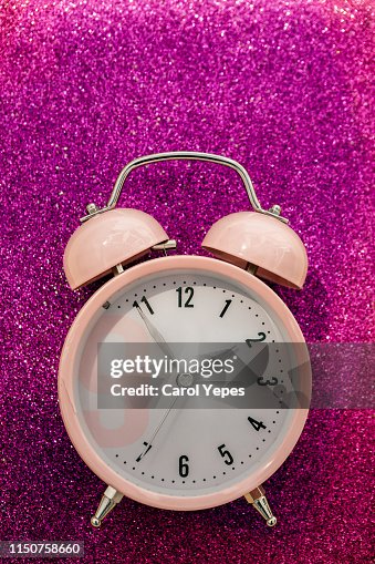 Clock Ringing Pink Pink Alarm Clock In Pink Glitter Background High-Res Stock Photo ...