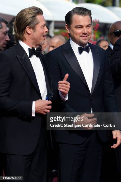 Brad Pitt and Leonardo DiCaprio attend the screening of "Once Upon A Time In Hollywood" during the 72nd annual Cannes Film Festival on May 21, 2019...