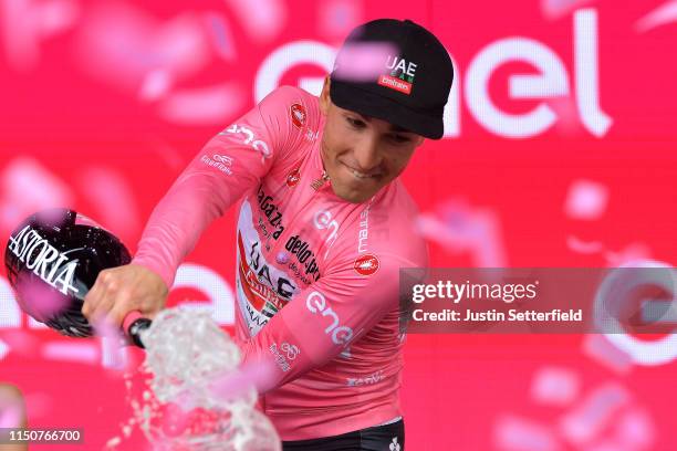 Podium / Valerio Conti of Italy and UAE - Team Emirates Pink Leader Jersey / Celebration / Champagne / during the 102nd Giro d'Italia 2019, Stage 10...