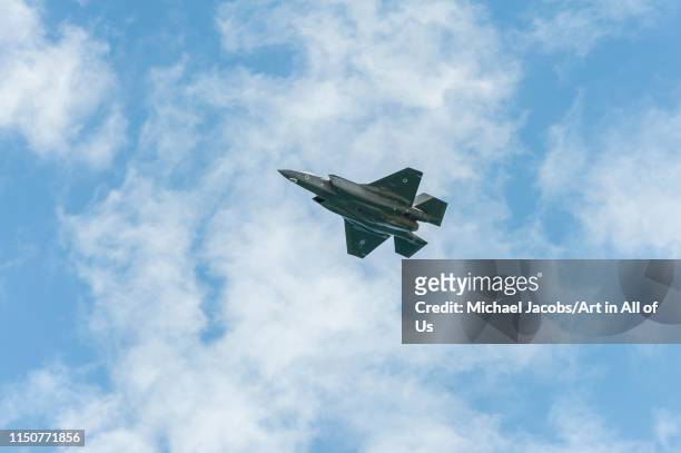 Israel, Tel Aviv-Yafo - 09 May 2019: Yom haatzmaout 2019 - Israel's independence day 71 - airshow: Lockheed Martin F-35 Lightning II doing acrobatics