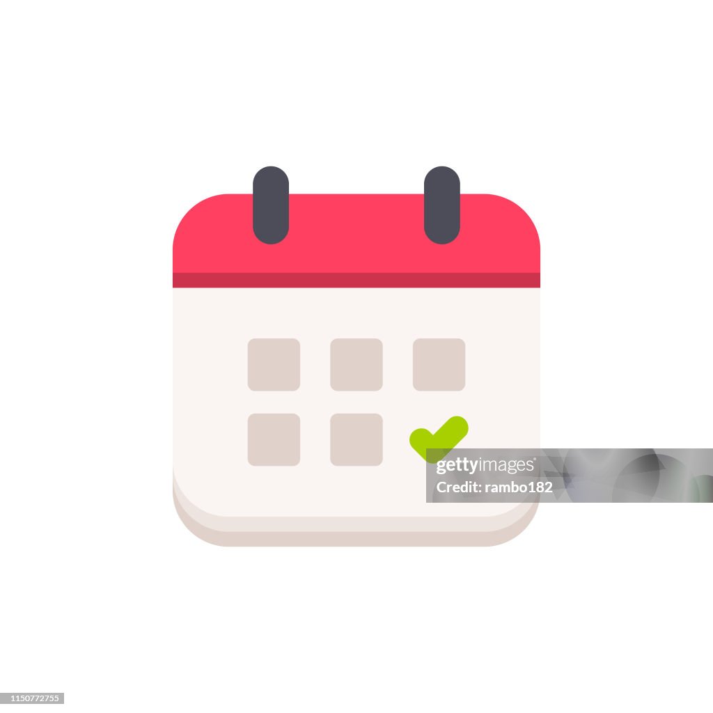 Calendario con la marca de verificación icono plano. Pixel Perfect. Para móvil y Web.