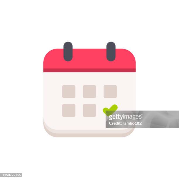 stockillustraties, clipart, cartoons en iconen met kalender met vinkje vlak pictogram. pixel perfect. voor mobiel en web. - agenda