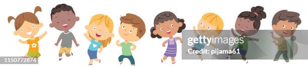 children dancing - interracial cartoon stock illustrations
