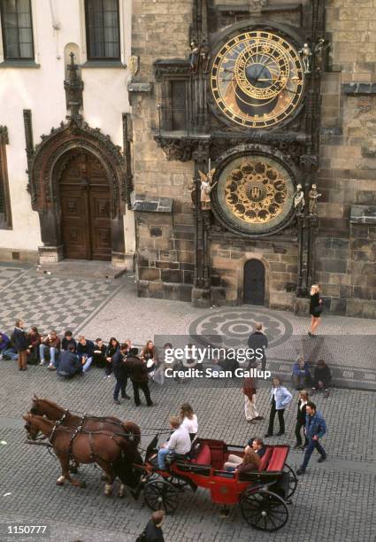 Tourists around the Astronomical Clock at Old Town Square, Prague, Czech Republic May, 1998.