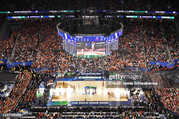 The Virginia Cavaliers start overtime against the Texas Tech Red Raiders in the 2019 NCAA Photos via Getty Images men's Final Four National...