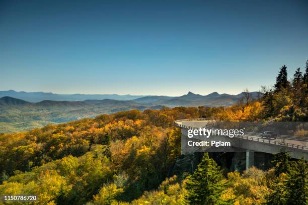 linn cove viaduct blue ridge parkway på hösten - north carolina bildbanksfoton och bilder