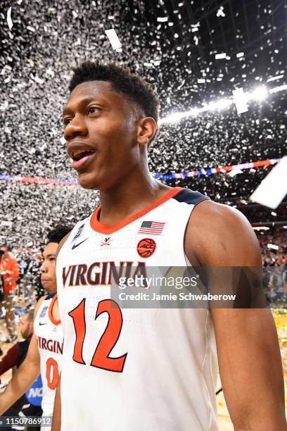 De'Andre Hunter of the Virginia Cavaliers celebrates their victory over the Texas Tech Red Raiders during the 2019 NCAA Photos via Getty Images Men's...