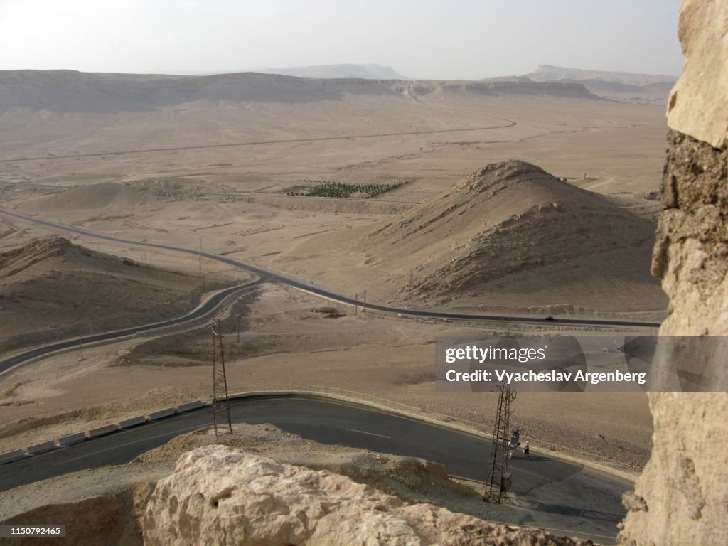 Road intersections in desert landscape near Palmyra