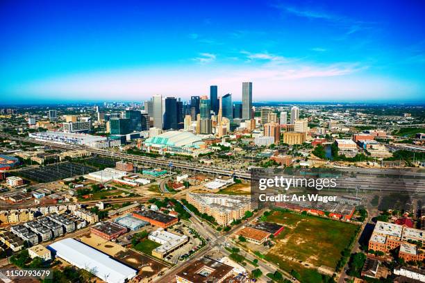 wide angle aerial view of houston, texas - houston house stock pictures, royalty-free photos & images