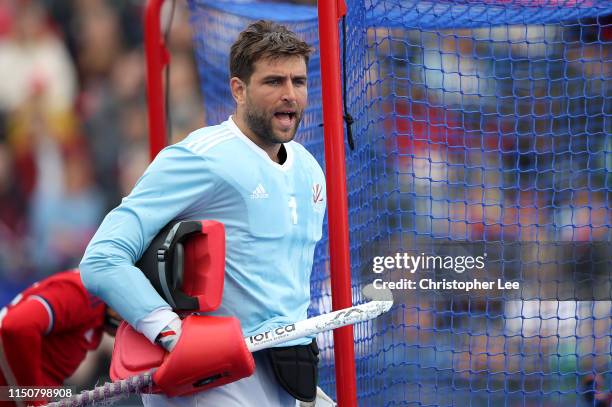 George Pinner of Great Britain during the Men's FIH Field Hockey Pro League match between Great Britain and Belgium at Lee Valley Hockey and Tennis...