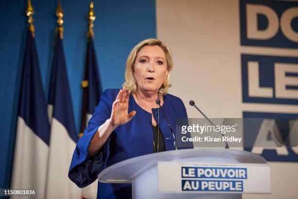 Marine Le Pen, President of the National Rally - formerly the National Front, addresses a rally ahead of the European Elections on May 21, 2019 in...