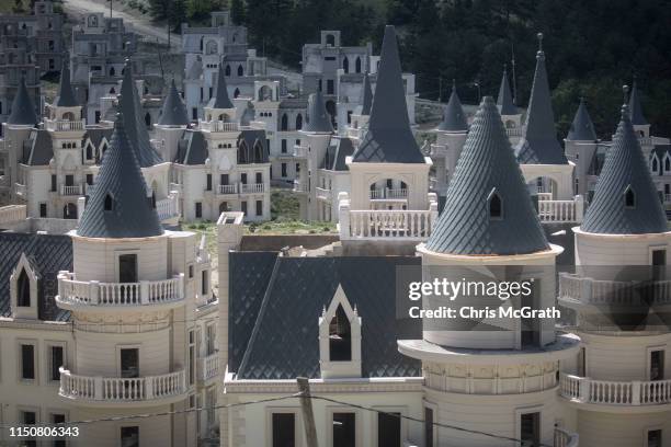 Hundreds of castle-like villas and houses are seen unfinished at the Burj Al Babas housing development on May 21, 2019 in Mudurnu, Turkey....