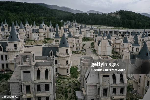 Hundreds of castle-like villas and houses are seen unfinished at the Burj Al Babas housing development on May 21, 2019 in Mudurnu, Turkey....