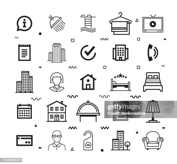 hospitality customer experience line style vector icon set - hotel management stock illustrations