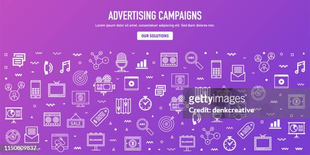 ilustrações, clipart, desenhos animados e ícones de exibir campanhas publicitárias desenho estilo banner web design - multimídia