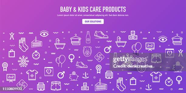 beauty, personal & infant care outline style web banner design - child virtual learning stock illustrations