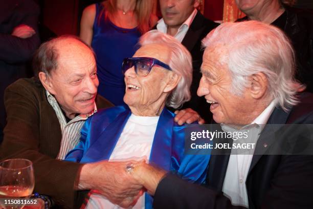 French cabaret artist and transvestite cabaret owner Michel Catty aka Michou celebrates his 88th birthday with French singer Charles Dumont and...
