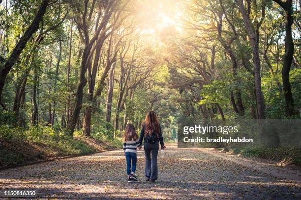 mother and daughter walking in gardens in tokyo, japan - satoyama scenery stock pictures, royalty-free photos & images