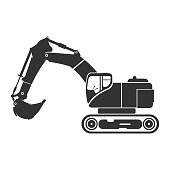 Digger Excavator Icon Vector Illustration Silhouette