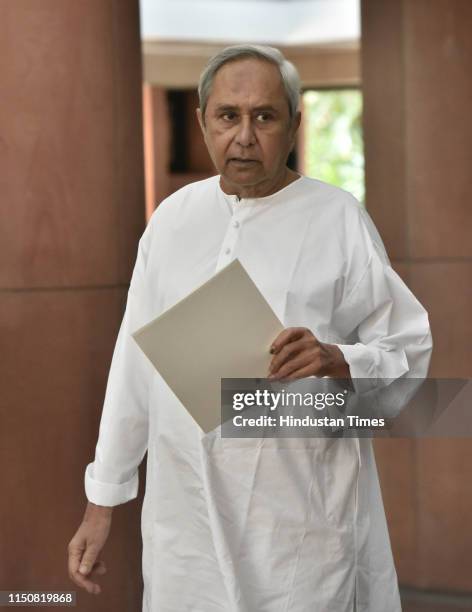 Chief minister of Odisha and president of the Biju Janata Dal Naveen Patnaik leaves after attending the all-party meeting to explore the possibility...