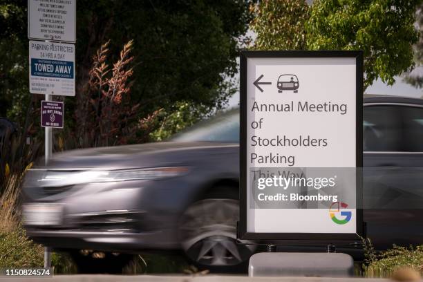 An vehicle pulls into a parking lot at the Alphabet Inc. Annual shareholders meeting in Sunnyvale, California, U.S., on Wednesday, June 19, 2019....