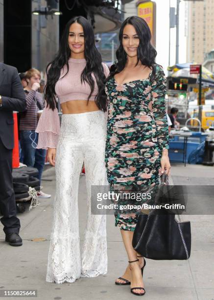 Nikki Bella and Brie Bella of the Bella Twins are seen on June 19, 2019 in New York City.