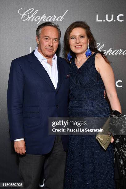 Karl-Friedrich Scheufele and Christine Scheufele attends Chopard's The Gentleman's Evening At The Hotel Martinez at Hotel Martinez on May 21, 2019 in...