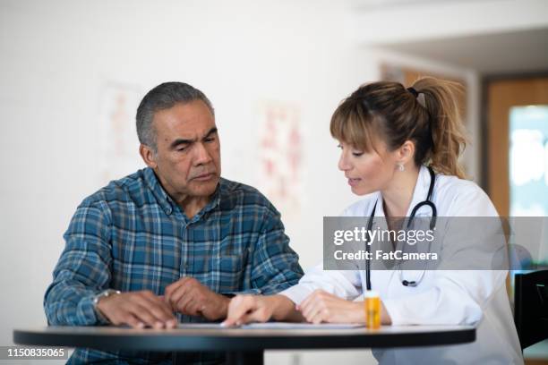 check-up with a senior patient - diabetes pills imagens e fotografias de stock