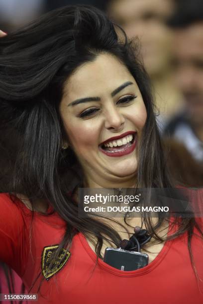 Paraguay's model Larissa Riquelme is pictured during the Copa America football tournament group match between Argentina and Paraguay at the Mineirao...