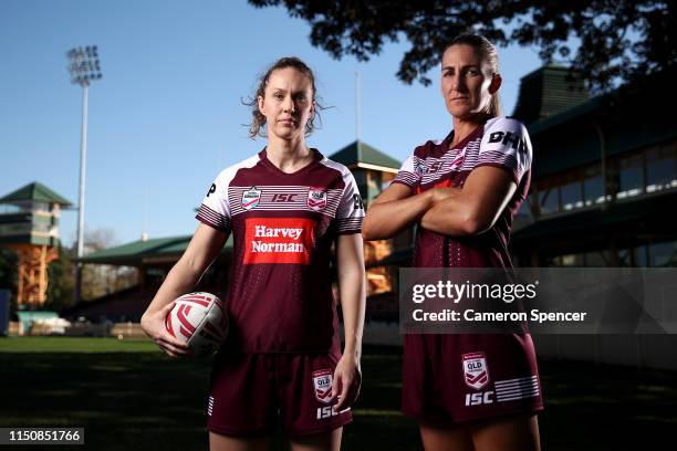Queensland State of Origin players pose Karina Brown and Ali Brigginshaw pose during the Women's State of Origin Series Launch at North Sydney Oval...
