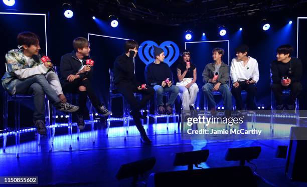 J-hope, Jin, Jimin, SUGA, RM, V, Jungkook of BTS appear onstage with Halsey for iHeartRadio Live with BTS at iHeartRadio Theater New York on May 21,...