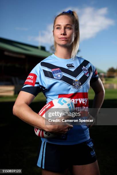 New South Wales State of Origin player Kezie Apps poses during the Women's State of Origin Series Launch at North Sydney Oval on May 22, 2019 in...